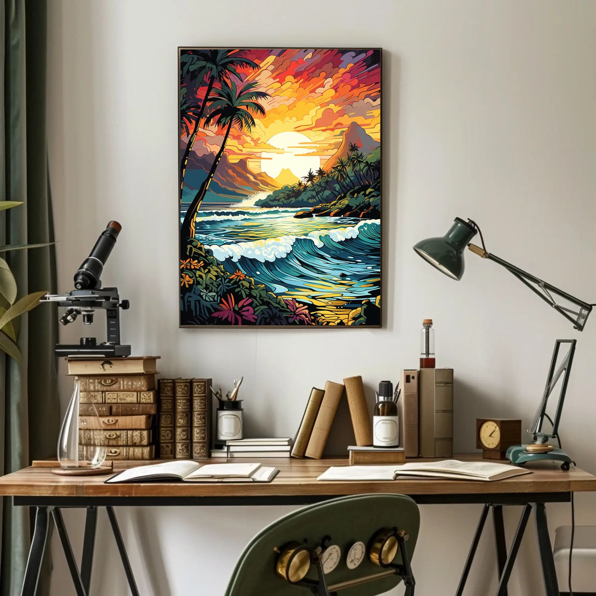 Tropical Sunset Coastal Scene Print: Travel Poster