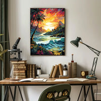 Tropical Sunset Coastal Scene Print: Travel Poster