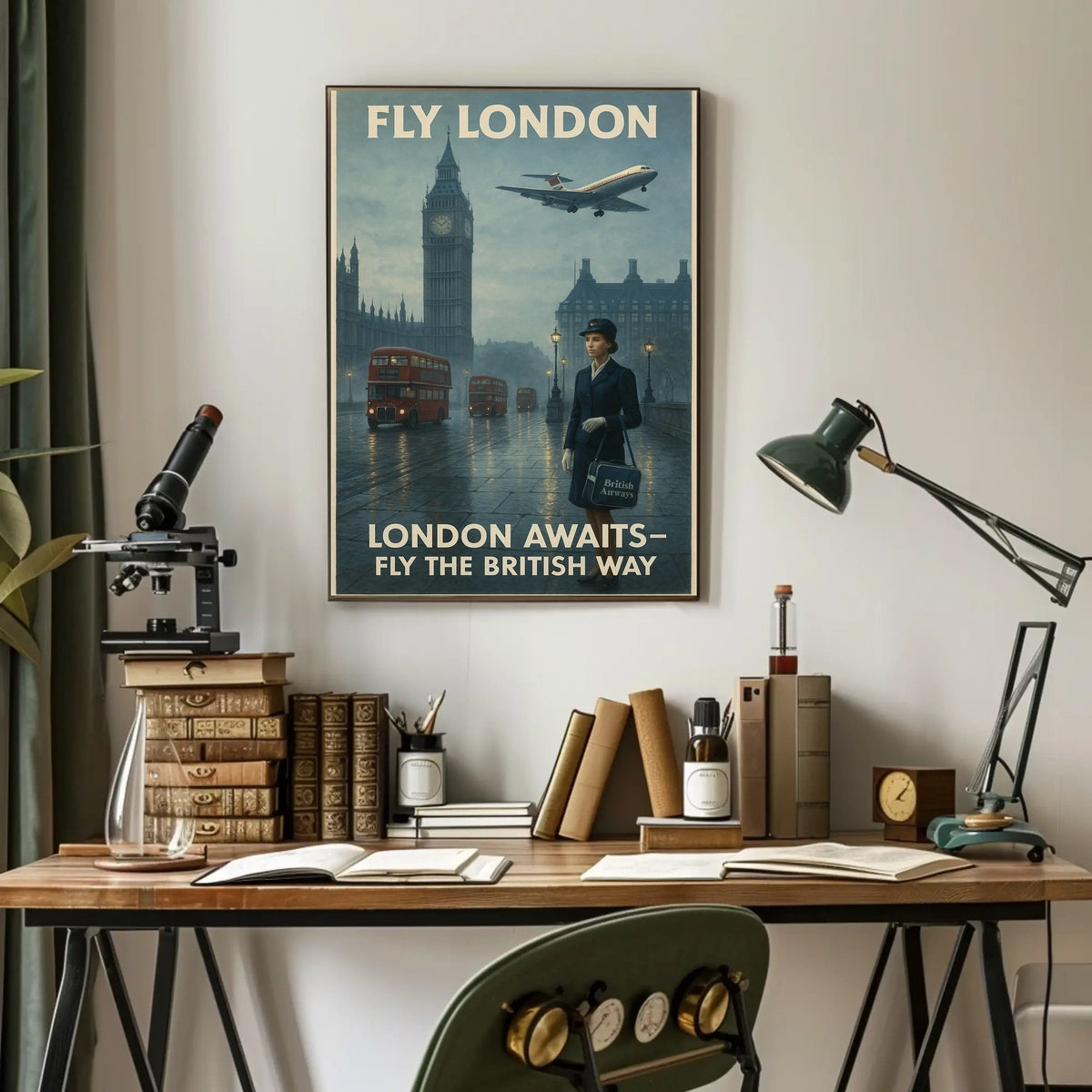 London Travel Elegance: Vintage Mid-20th Century British Air Travel Poster