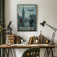 London Travel Elegance: Vintage Mid-20th Century British Air Travel Poster