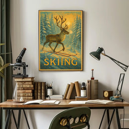 Skiing Reindeer Adventure Poster