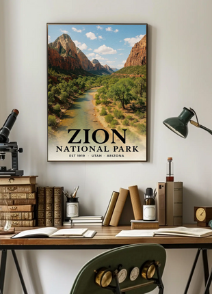 Zion National Park Utah Scenic Canyon River Views Travel Poster Travel Poster
