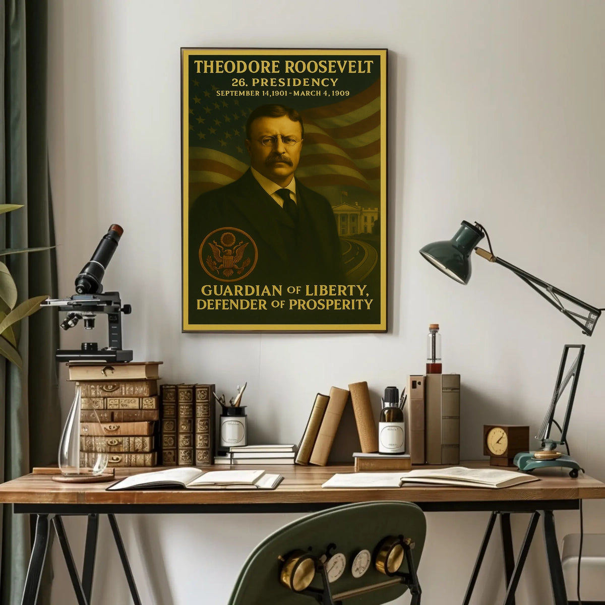 Theodore Roosevelt American Flag Artistic Historical Presidential Poster
