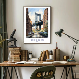 Brooklyn Bridge Watercolor Urban Cityscape Poster PosterGoat