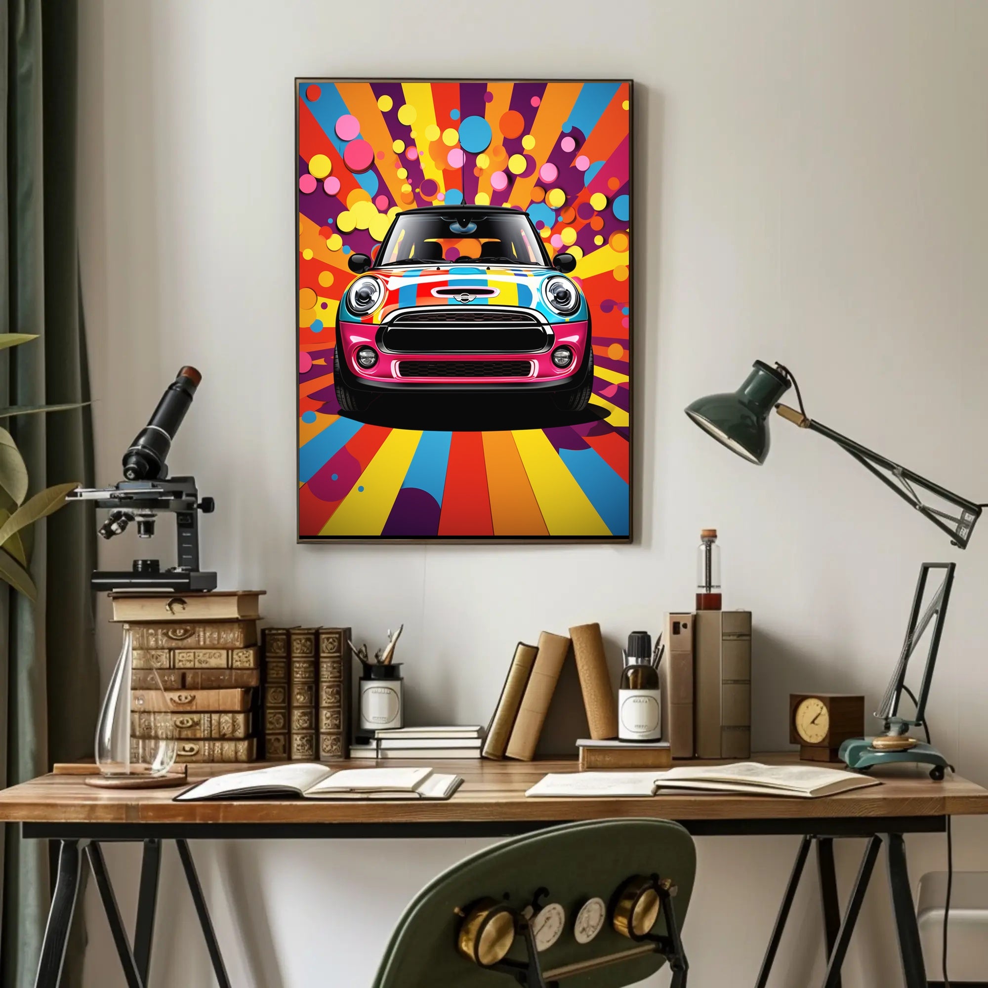 Vibrant Mini Cooper Pop Art Psychedelic Style Artistic Poster