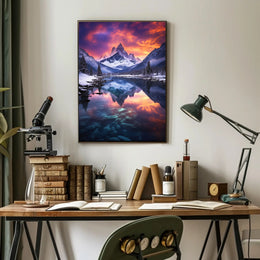 Serene Snowy Mountain Landscape at Sunset - National Park Poster