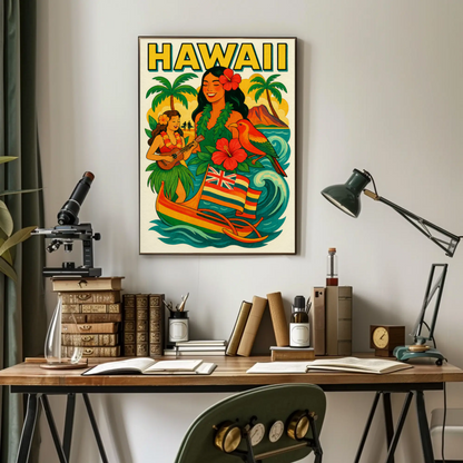Hawaii Culture Island Canoe Flowers Poster
