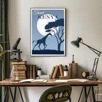 Kenya Sunset Silhouette: Giraffe at Moonrise Travel Poster