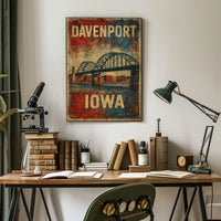 Davenport Iowa Scenic Vintage Cityscape Travel Poster
