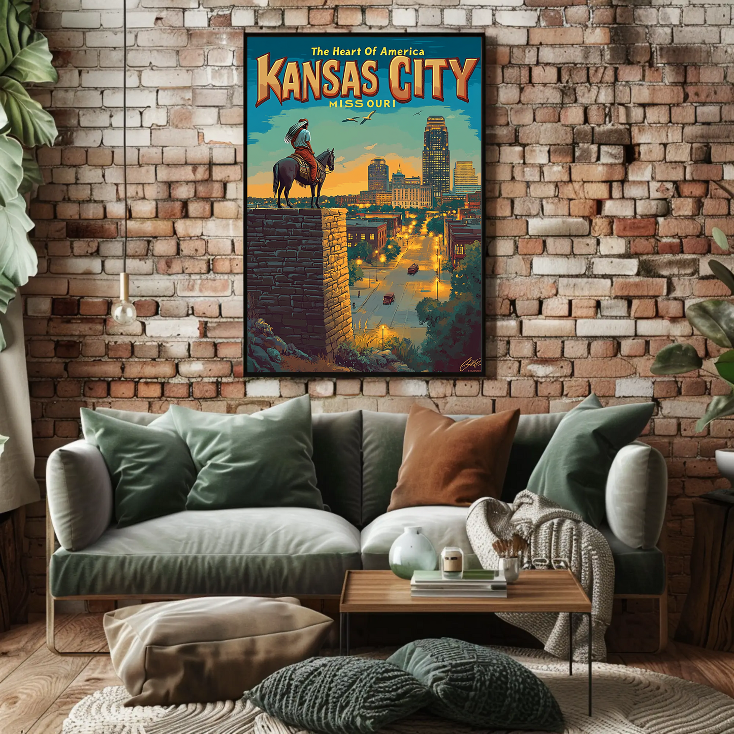 Kansas City The Heart of America Overlook Vintage Travel Poster