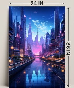Futuristic Cityscape At Twilight Poster