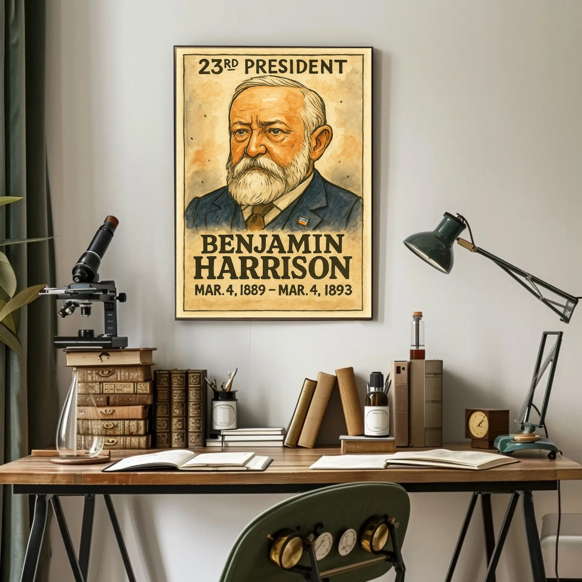 Benjamin Harrison 23rd President of the United States Exaggerated Cartoon Sketch Poster