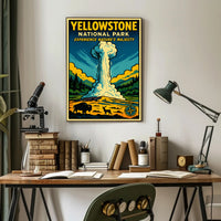 Yellowstone Geyser Adventure Vintage National Park Poster