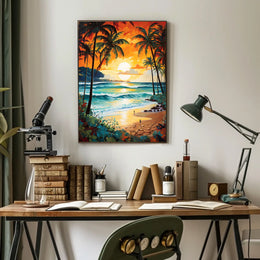 Tropical Beach Sunset Serenity Poster - Travel Poster