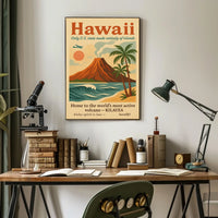 Hawaii Vintage Travel Poster: Volcano and Adventure