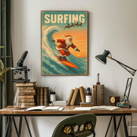 Santa Surfing Retro Christmas Holiday Poster