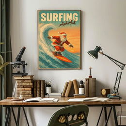 Santa Surfing Retro Christmas Holiday Poster