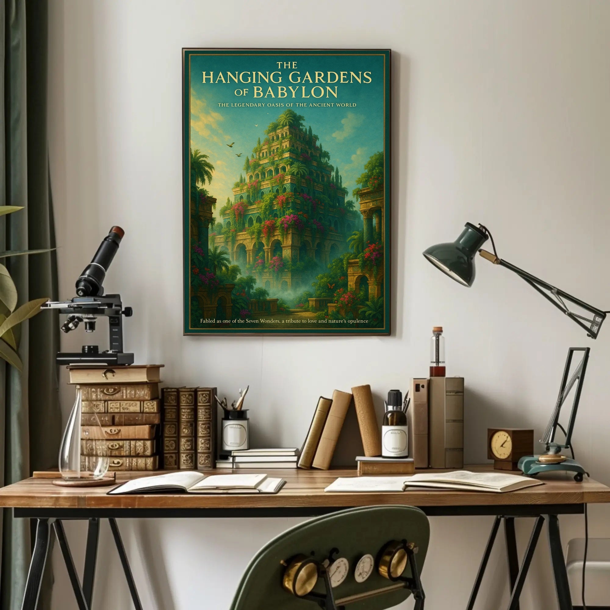 Hanging Gardens of Babylon Photorealistic Fantasy Mythology Poster