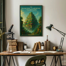 Hanging Gardens of Babylon Photorealistic Fantasy Mythology Poster