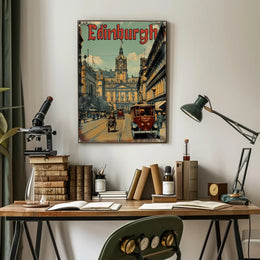 Historic Edinburgh Street Scene Vintage Urban Cityscape Poster
