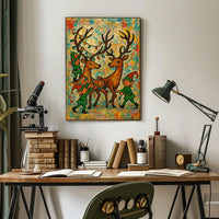 Festive Reindeer And Elves Poster