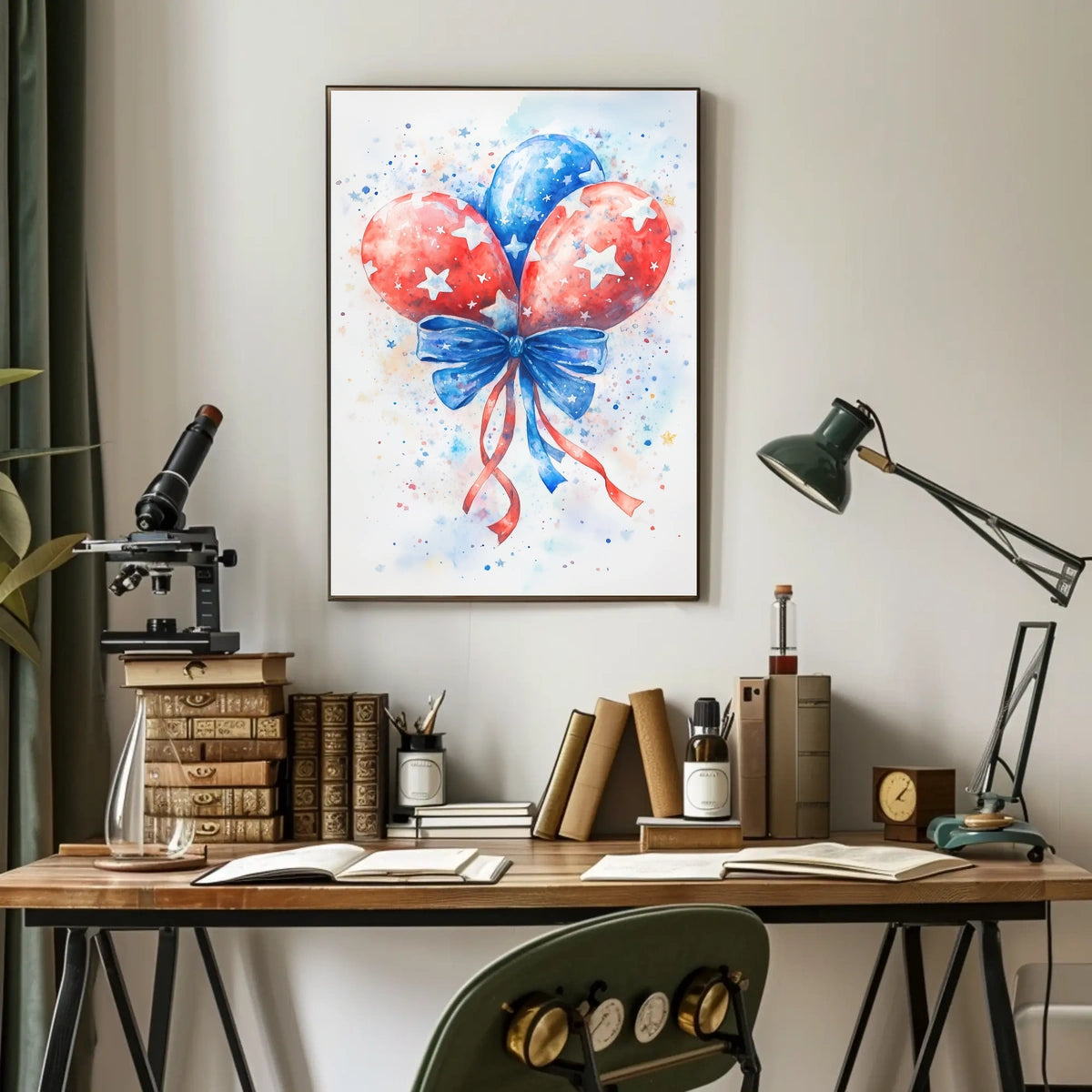 Watercolor Painting Of American Flag Balloon Poster