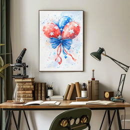 Watercolor Painting Of American Flag Balloon Poster