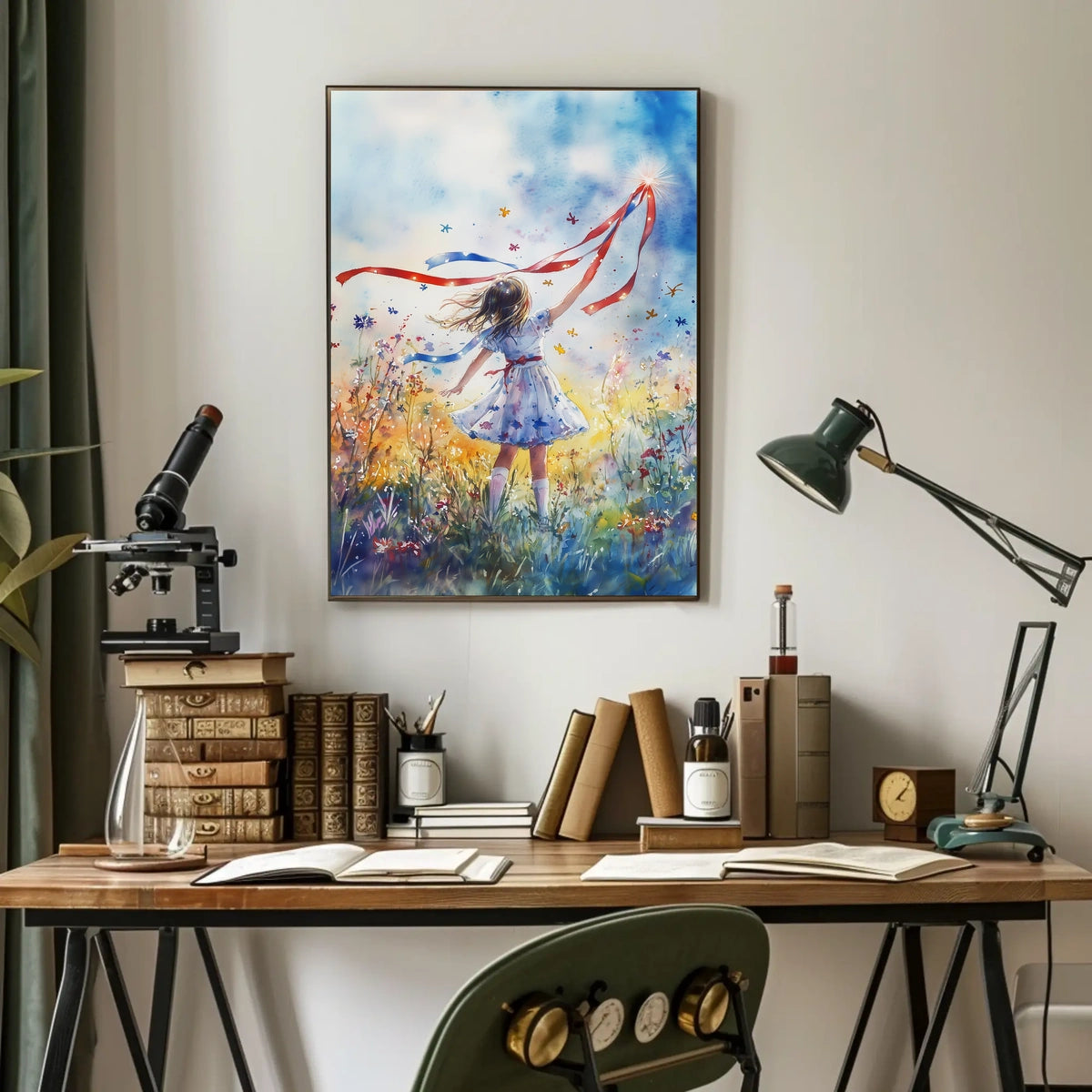 Vibrant Young Girl Spinning Ribbon Decorative Artwork Poster