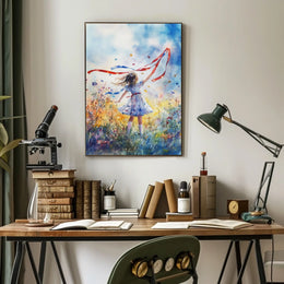 Vibrant Young Girl Spinning Ribbon Decorative Artwork Poster