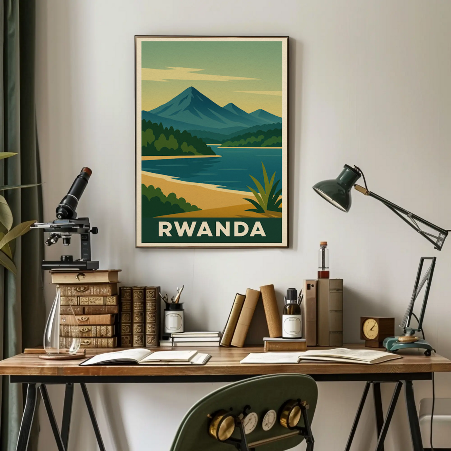 Rwanda Lake and Mountains Modern Poster Travel