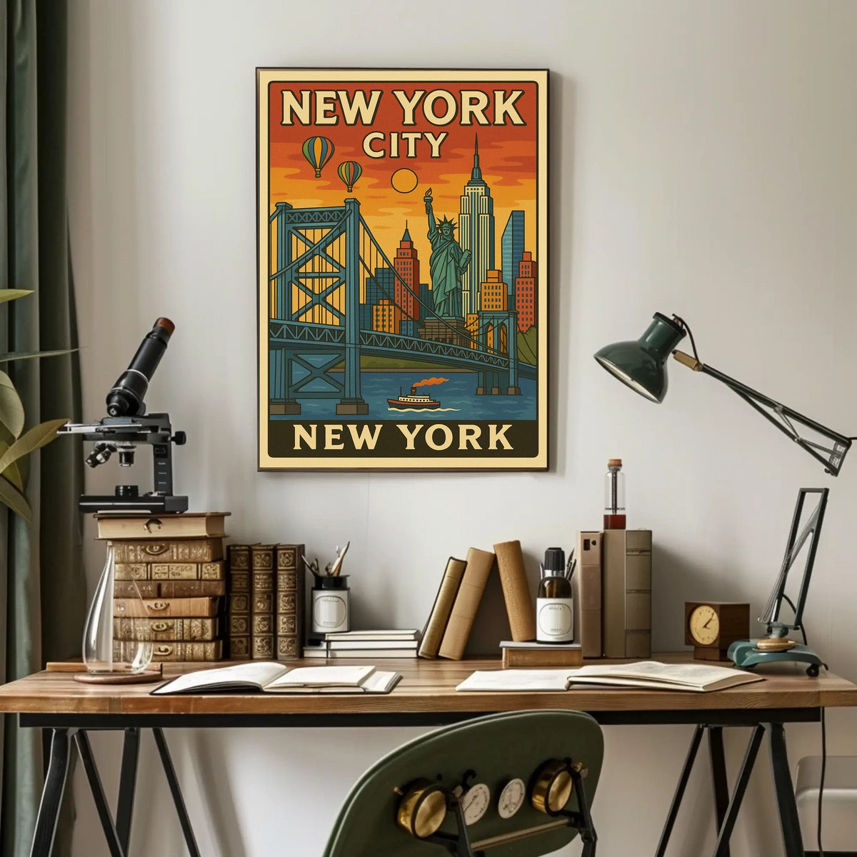 New York Cityscape Poster Vintage Travel Decor Wall Art