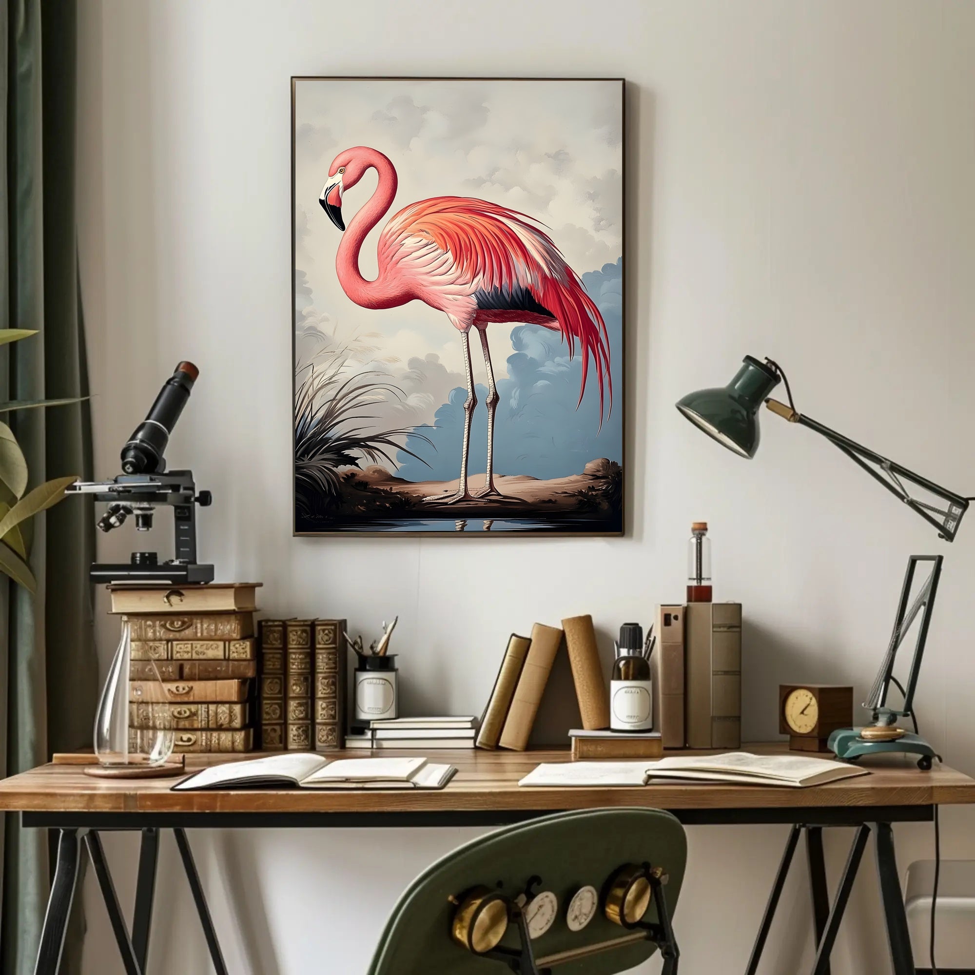 Flamingo Illustration Poster Vintage Tropical Wall Art
