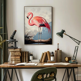 Flamingo Illustration Poster Vintage Tropical Wall Art