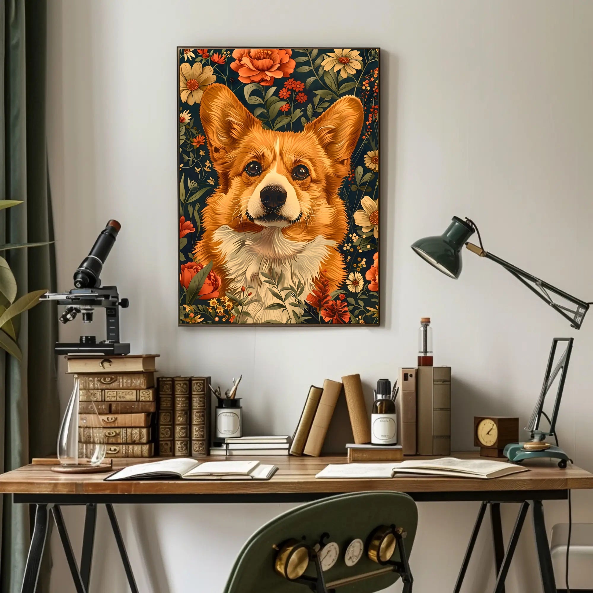 Floral Corgi Delight Wall Art Print