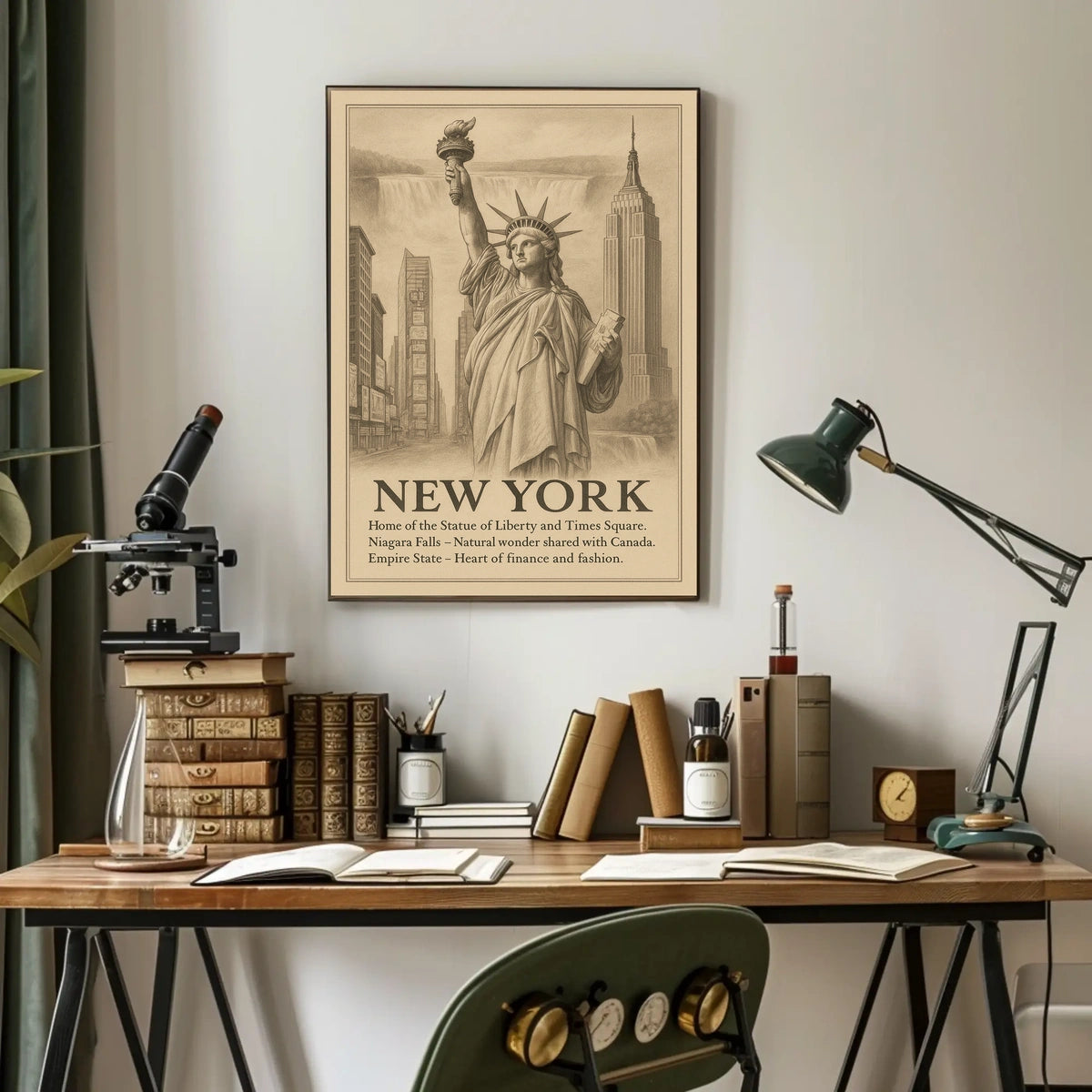New York City Landmarks Skyline Poster Vintage Wall Art