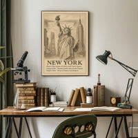 New York City Landmarks Skyline Poster Vintage Wall Art