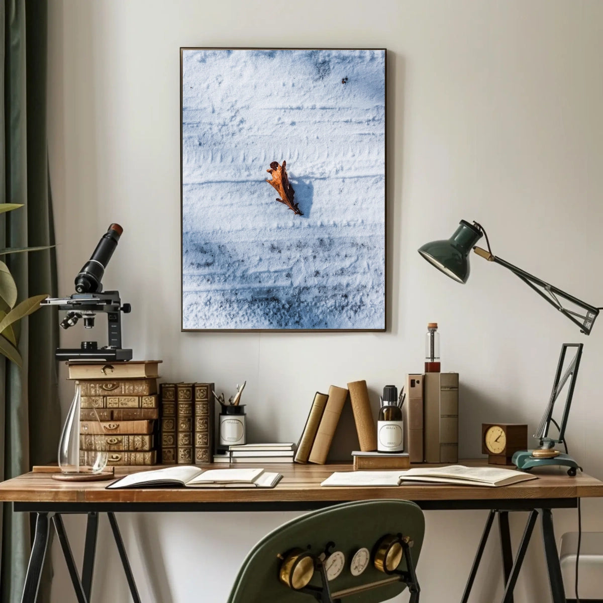 Solitary Leaf On Snow Poster