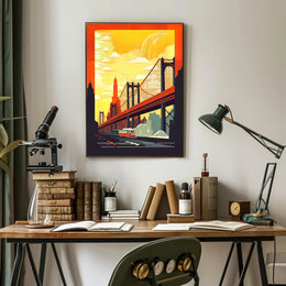 Urban Bridge Art Deco Poster