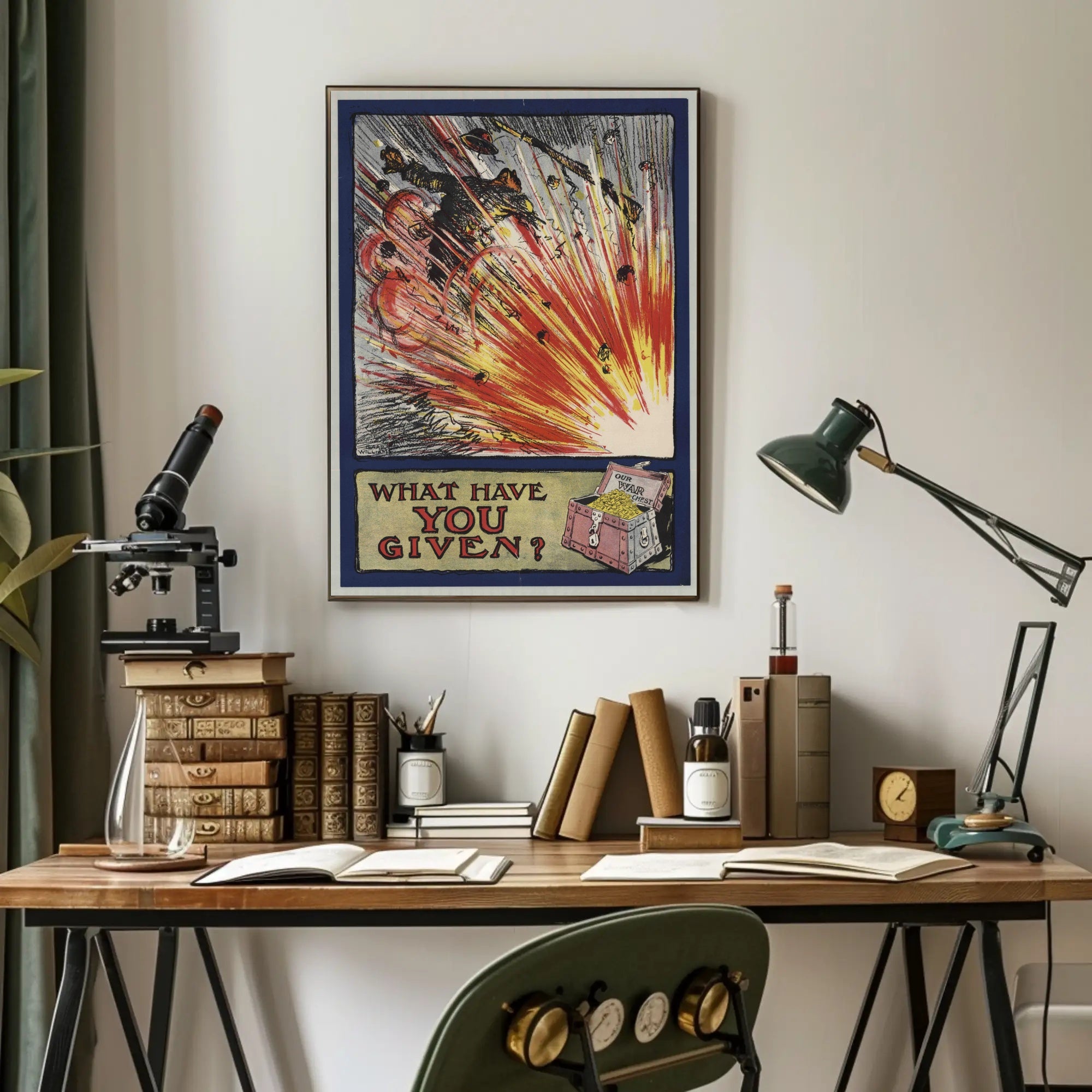 Vintage Explosion Battlefield Illustration: Striking Political or Propaganda Poster