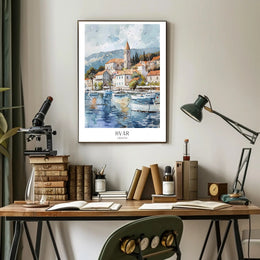 Picturesque Coastal Town in Hvar Travel Poster PosterGoat
