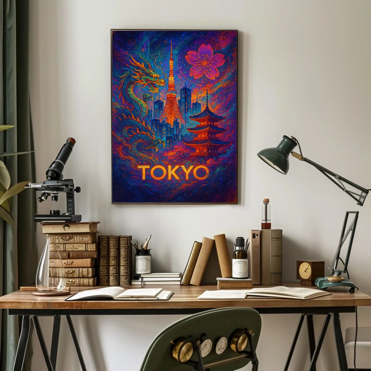 Tokyo Tower Fantasy: Vibrant Poster of Tradition & Modernity