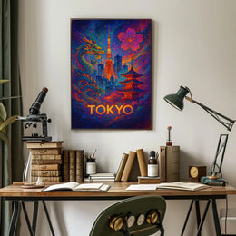 Tokyo Tower Fantasy: Vibrant Poster of Tradition & Modernity
