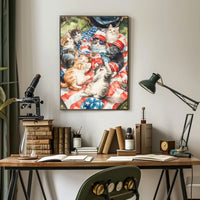 Patriotic Cats Lounging On American Flag Blanket Poster