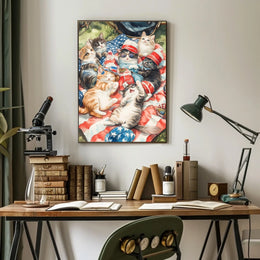 Patriotic Cats Lounging On American Flag Blanket Poster