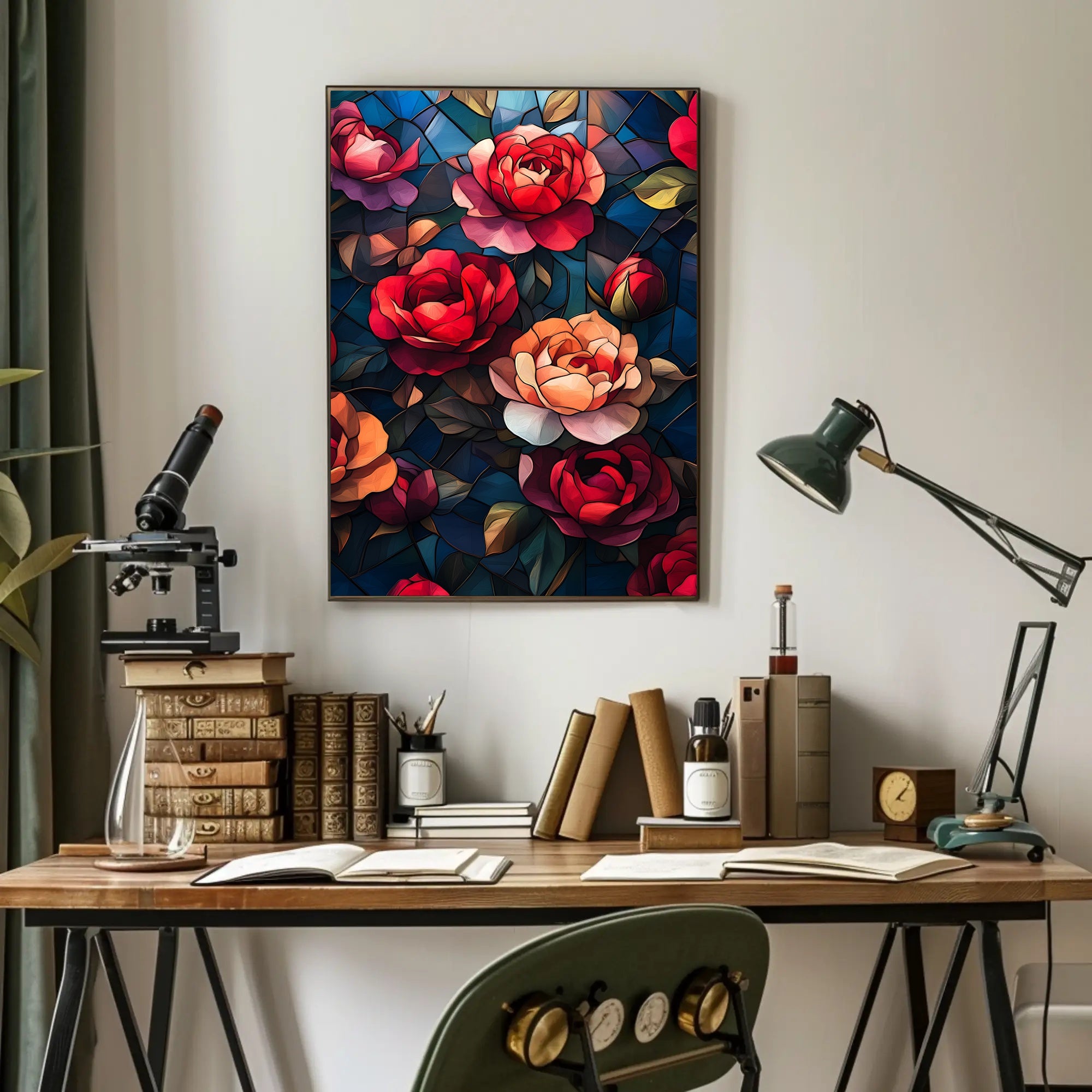 Roses and Stained Glass Artistic Poster