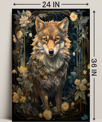Majestic Wolf In Floral Frame Poster PosterGoat