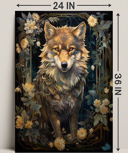 Majestic Wolf In Floral Frame Poster PosterGoat