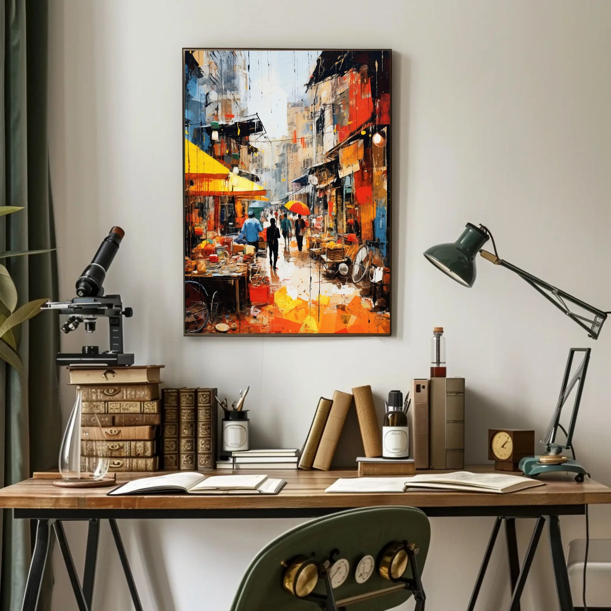 Vibrant Modern Asian Street Market Scene - Cultural Poster