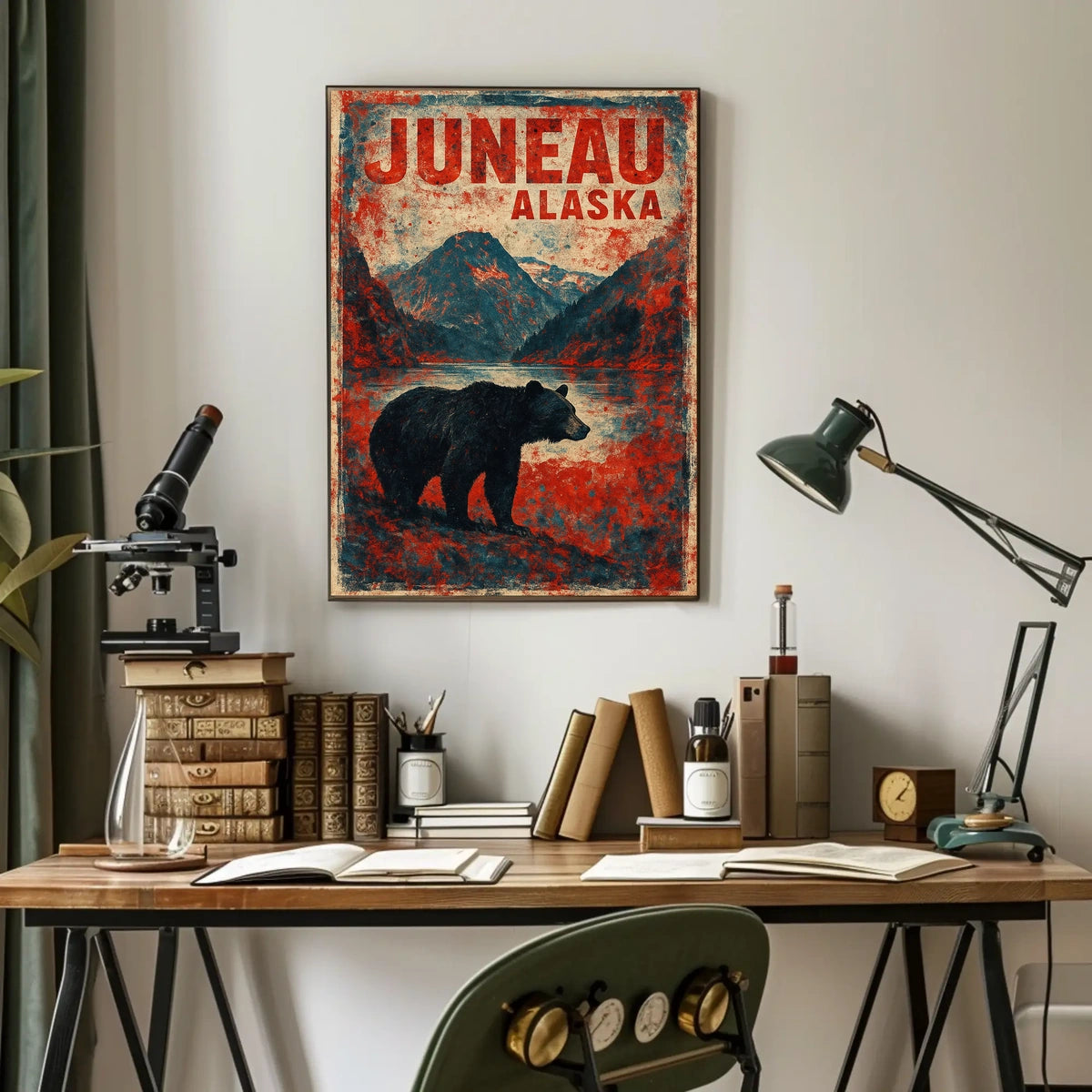 Juneau Bear Silhouette Adventure Vintage Poster