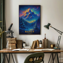 Majestic Banff Winter Night Fantasy Art Poster